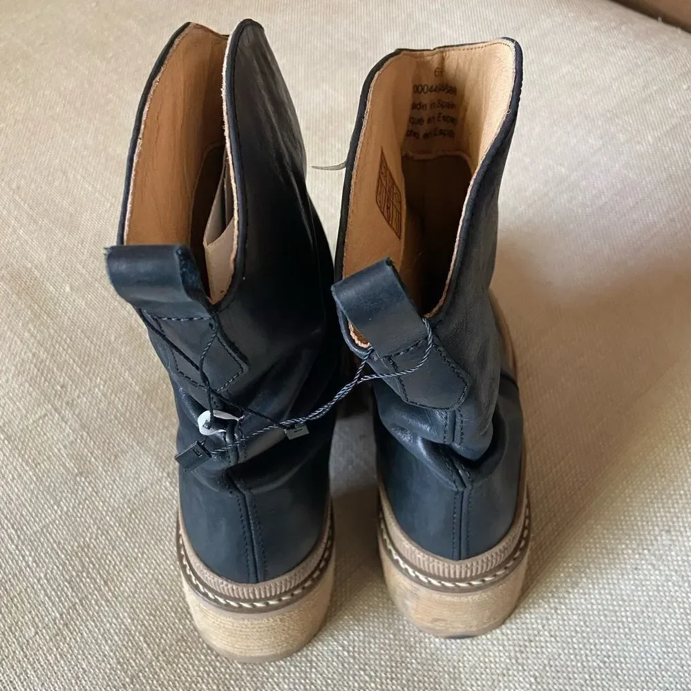 Free People Mel Slouch Leather Boot Black Chunky Sole 6.5